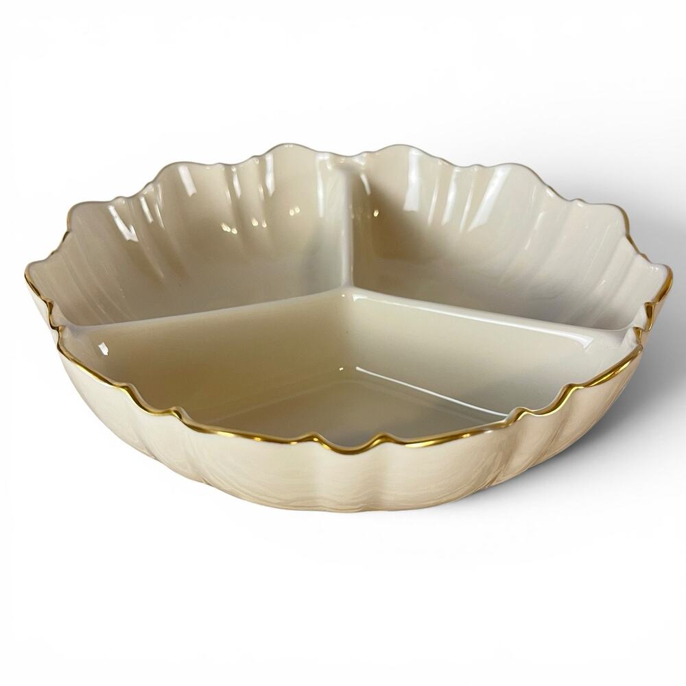 Vintage Lenox Symphony Gold Trim Divided Serving Dish Vanity Candy Bowl USA 8”
